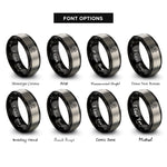 font options for inside engraving on black & grey steam wave pattern rings