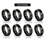 font options for inside engraving on black & gray steam wave pattern rings