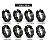 font options for inside engraving on black & gray steam wave pattern rings