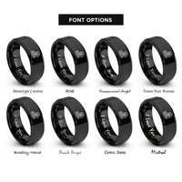font options for inside engraving on black steam wave pattern rings