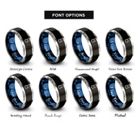 font options for inside engraving on black & blue & silver steel gong rings