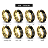 font options for inside engraving on black & gold stepson heart rings