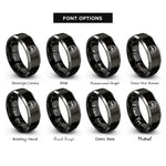 font options for inside engraving on black & silver stereo waveform headphones rings