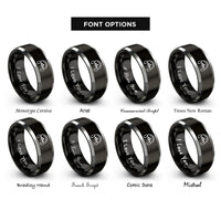 font options for inside engraving on black & silver stereo waveform headphones rings