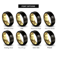 font options for inside engraving on black & gold stick figure family rings