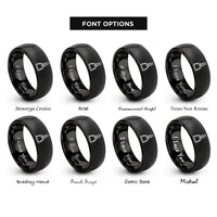 font options for inside engraving on black stirrup leather strap rings