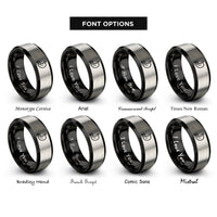 font options for inside engraving on black & silver stomach rings