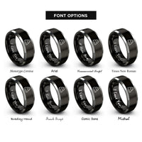 font options for inside engraving on black & silver stone stack rings
