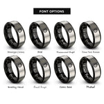 font options for inside engraving on black & silver stopwatch rings