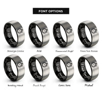 font options for inside engraving on black & silver stopwatch rings