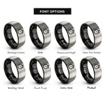 font options for inside engraving on black & grey stopwatch rings
