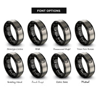 font options for inside engraving on black & grey stopwatch rings