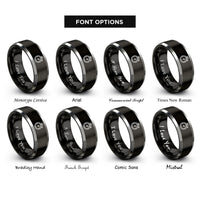 font options for inside engraving on black & silver stopwatch rings