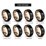 font options for inside engraving on black & rose gold stork bundle rings