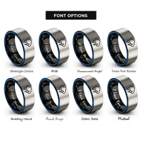 font options for inside engraving on black & blue & silver storm lightning rings