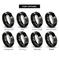 font options for inside engraving on black & grey straight tracks rings