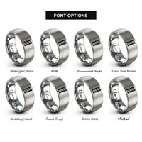 font options for inside engraving on silver straight tracks rings