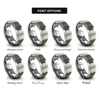 font options for inside engraving on silver straight tracks rings