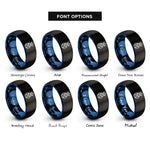 font options for inside engraving on black & blue streak flame crown rings