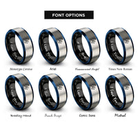 font options for inside engraving on black & blue & grey strength rings