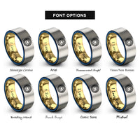 font options for inside engraving on gold & blue & grey stripes emblem rings