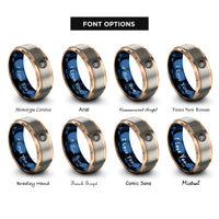 font options for inside engraving on rose gold & blue & gray stripes emblem rings