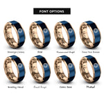 font options for inside engraving on rose gold & blue stripes emblem rings