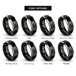 font options for inside engraving on black & grey stroller heart rings