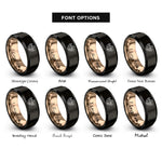 font options for inside engraving on black & rose gold stronger barbell rings