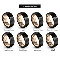 font options for inside engraving on black & rose gold stupa rings