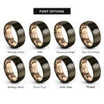 font options for inside engraving on gunmetal & rose gold sugar skull geometric rings