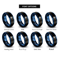 font options for inside engraving on black & blue summit peak rings