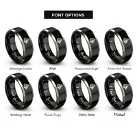 font options for inside engraving on black & gray summit peak rings