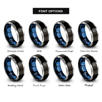 font options for inside engraving on black & blue & silver summoning circle pentagram rings