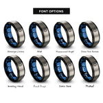 font options for inside engraving on black & blue & silver sun astrological glyph rings