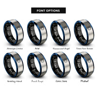 font options for inside engraving on black & blue & grey sun rings