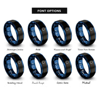 font options for inside engraving on black & blue sun rings