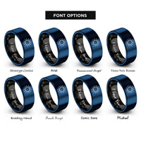font options for inside engraving on black & blue sun rings