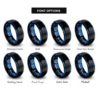 font options for inside engraving on black & blue sun rings