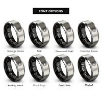font options for inside engraving on black & grey sun rings