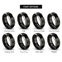 font options for inside engraving on black & silver sun rings