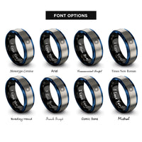 font options for inside engraving on black & blue & grey sun disk icon rings