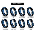 font options for inside engraving on blue & grey sun disk icon rings