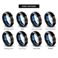 font options for inside engraving on black & blue & gray sun icon rings