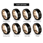 font options for inside engraving on black & rose gold sun icon rings