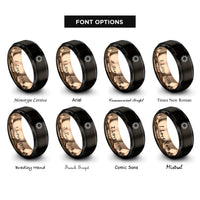 font options for inside engraving on black & rose gold sun icon rings