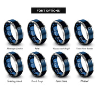 font options for inside engraving on blue & silver sun mandala rings