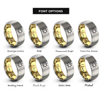 font options for inside engraving on gold & grey sun moon rings