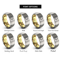font options for inside engraving on gold & gray sun moon rings