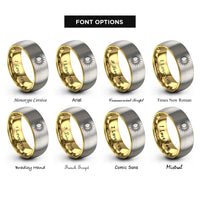font options for inside engraving on gold & gray sun moon rings